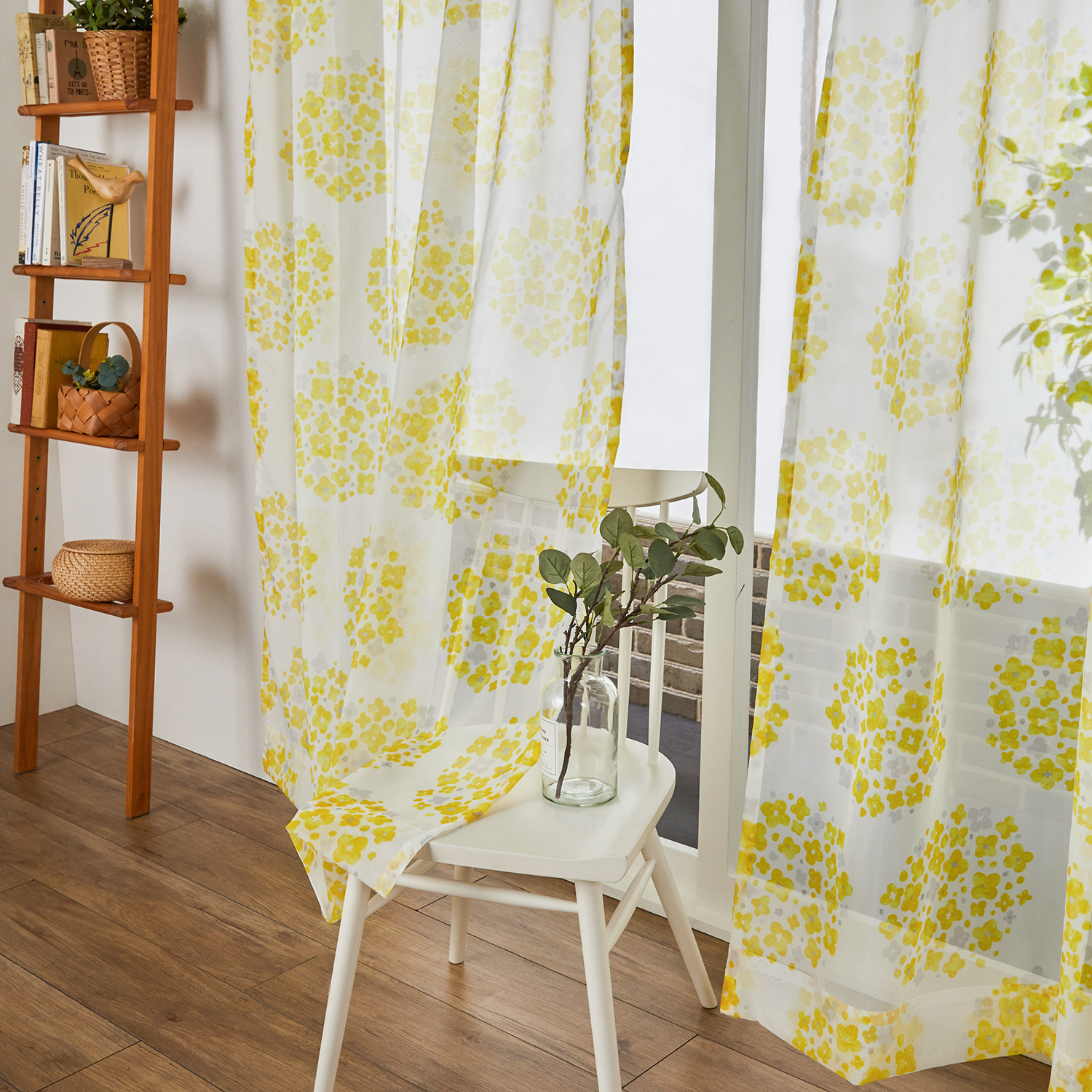 【ベルメゾン】【99サイズ】 ナチュラルモチーフのプリントボイルカーテン 【ベルメゾン】【99サイズ】 ナチュラルモチーフのプリントボイルカーテン