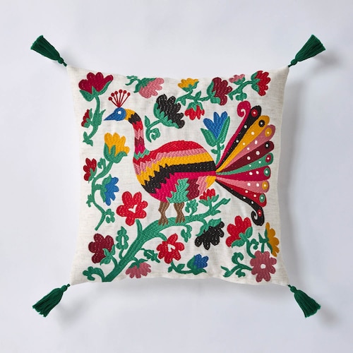 グアテマラの鳥の刺繍を再現したクッションカバー ＜約45×45cm用＞