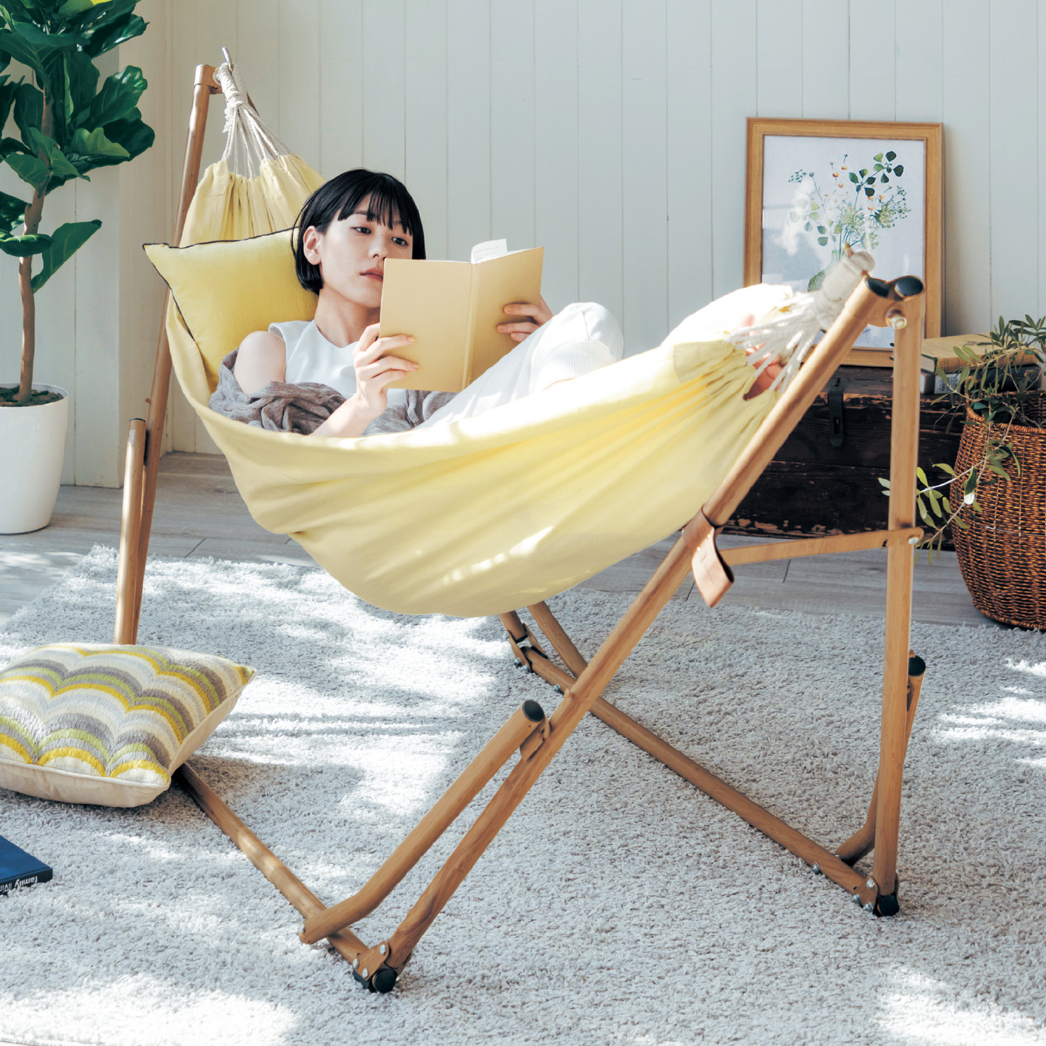 【ベルメゾン】3WAYで使える木目調ハンモック 【チェア・ハンガーラックとしても使える】