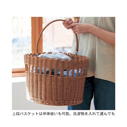洗えるラタン調バスケット付き2段ワゴン 「wash rattan」