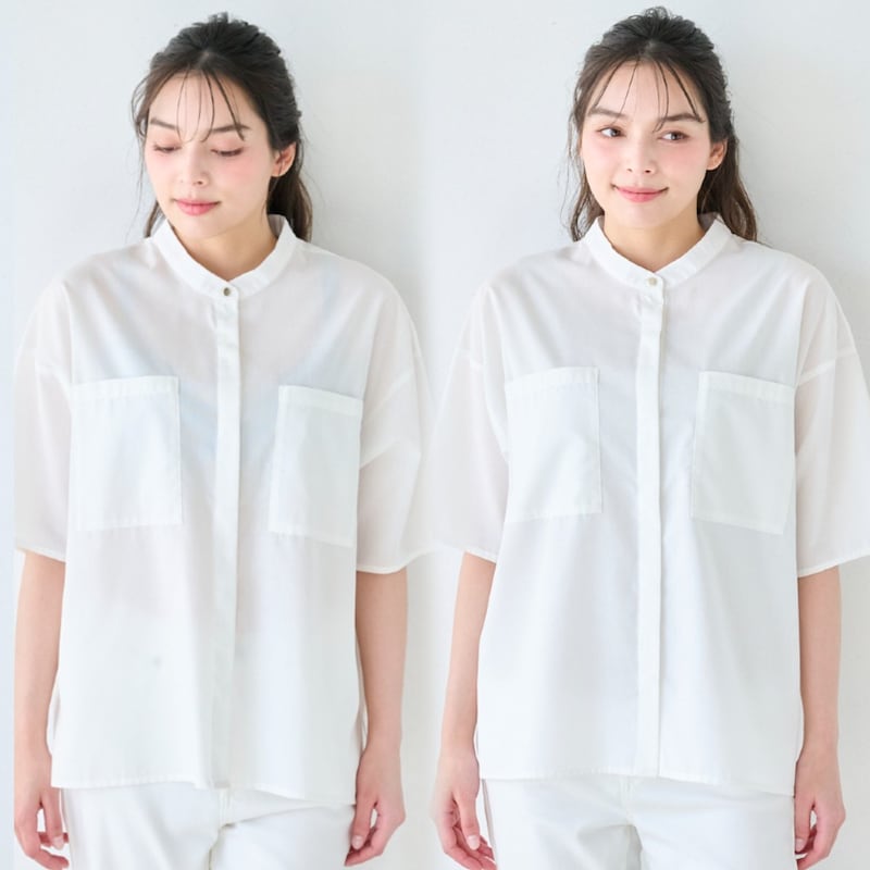 左：ブラのみ着用／右：ブラ+当商品（グレージュ）着用