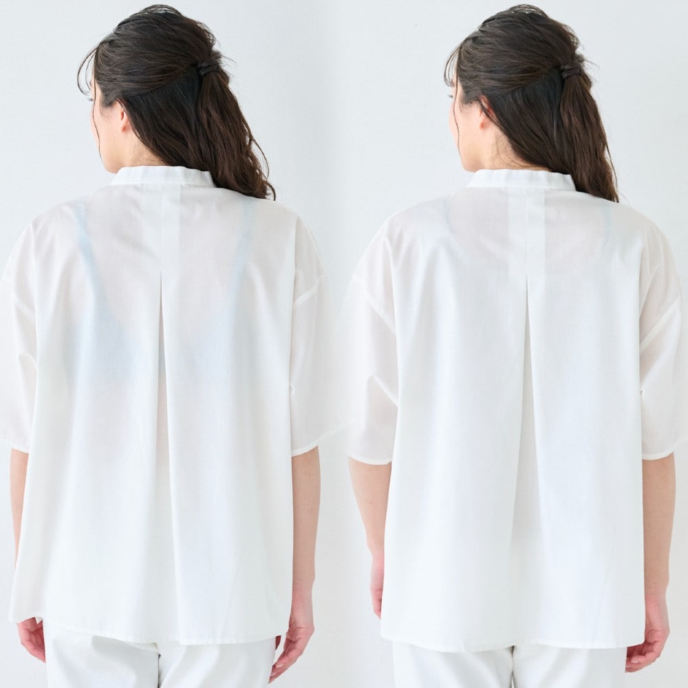 左：ブラのみ着用／右：ブラ+当商品（グレージュ）着用