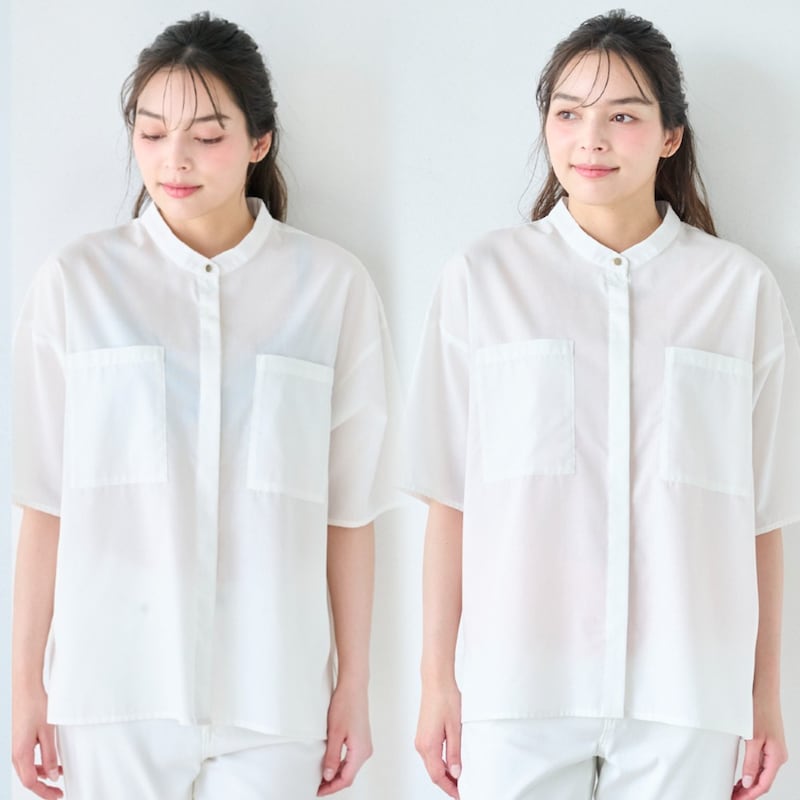 左：ブラのみ着用／右：ブラ+当商品（オレンジベージュ）着用