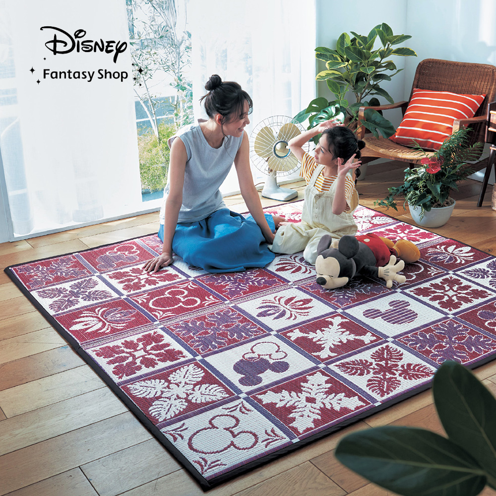 【ディズニー/Disney】ハワイアン柄のい草をつかったふっくらラグ「ミッキーモチーフ」