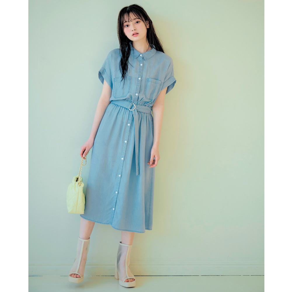 【パペル ラピス/Papel lapiz】てろりんデニムシャツワンピ 【子供服 半袖】 【パペル ラピス/Papel lapiz】てろりんデニムシャツワンピ 【子供服 半袖】