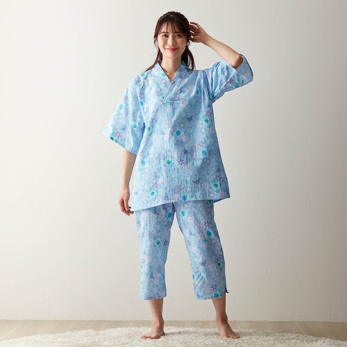 【新柄登場】日本の夏に最適！ 家族でリンクレディースダブルガーゼかぶり甚平パジャマ（選べるキャラクター）（ディズニー/Disney）