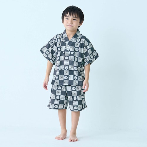 【新柄登場】子どもの夏が輝く！ 家族でリンクキッズダブルガーゼかぶり甚平パジャマ（選べるキャラクター）