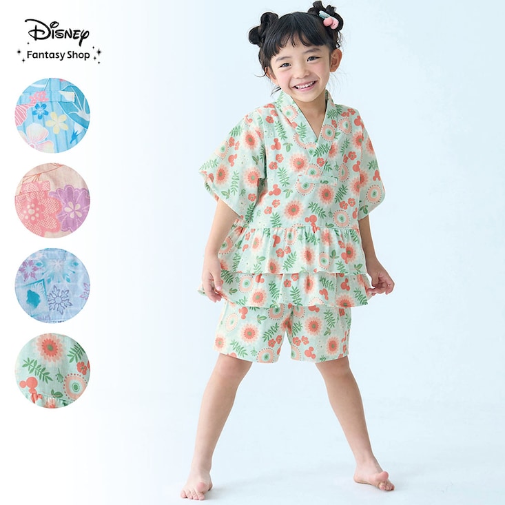 家族でリンクキッズダブルガーゼかぶりフリル甚平パジャマ（選べるキャラクター） ディズニー/Disney