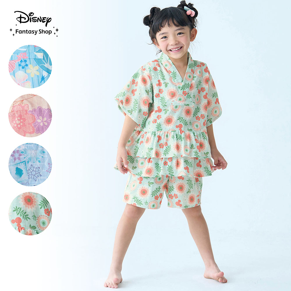 【ディズニー/Disney】家族でリンクキッズダブルガーゼかぶりフリル甚平パジャマ(選べるキャラクター)