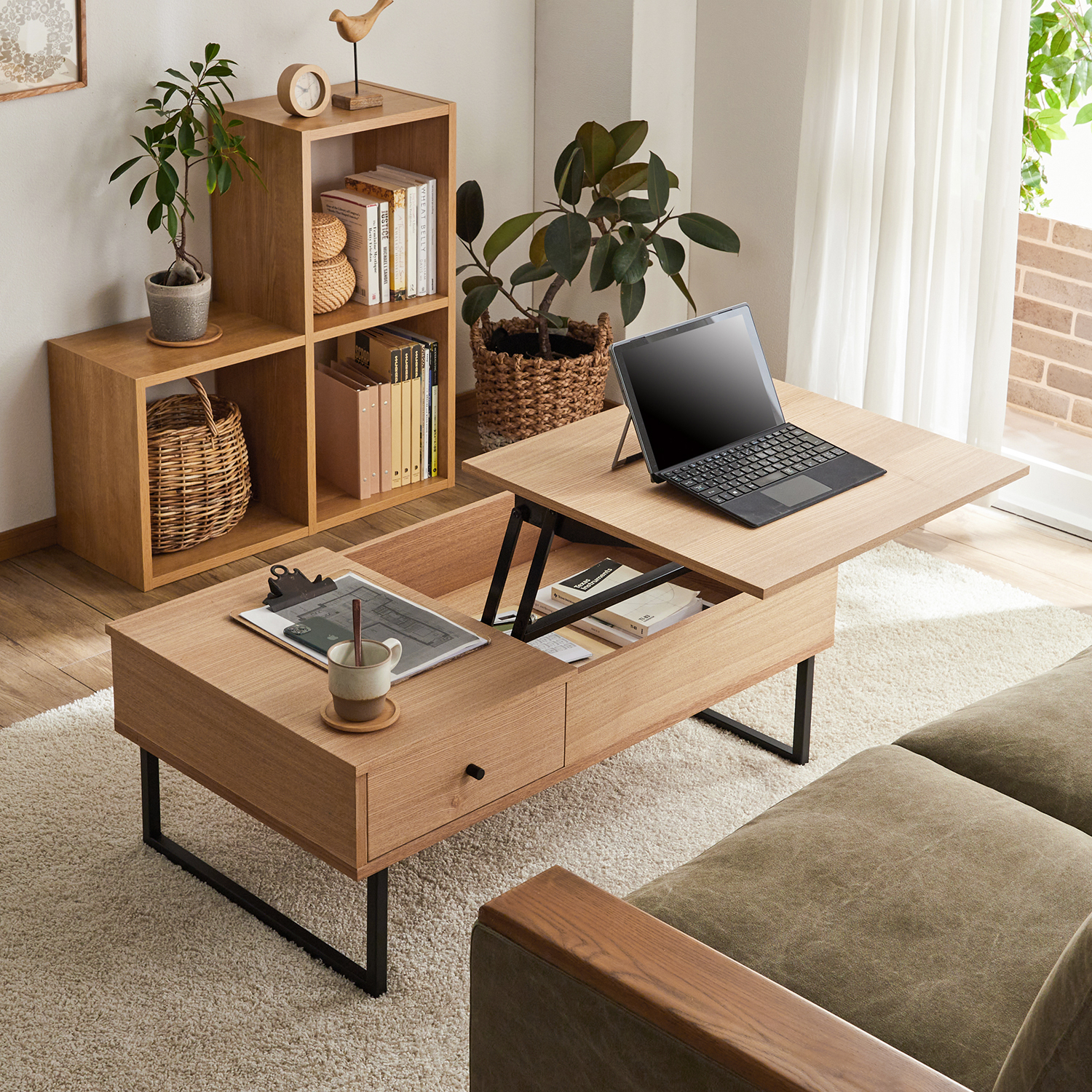 【ベルメゾン】引出し付きリフトアップローテーブル 【ベルメゾン】引出し付きリフトアップローテーブル