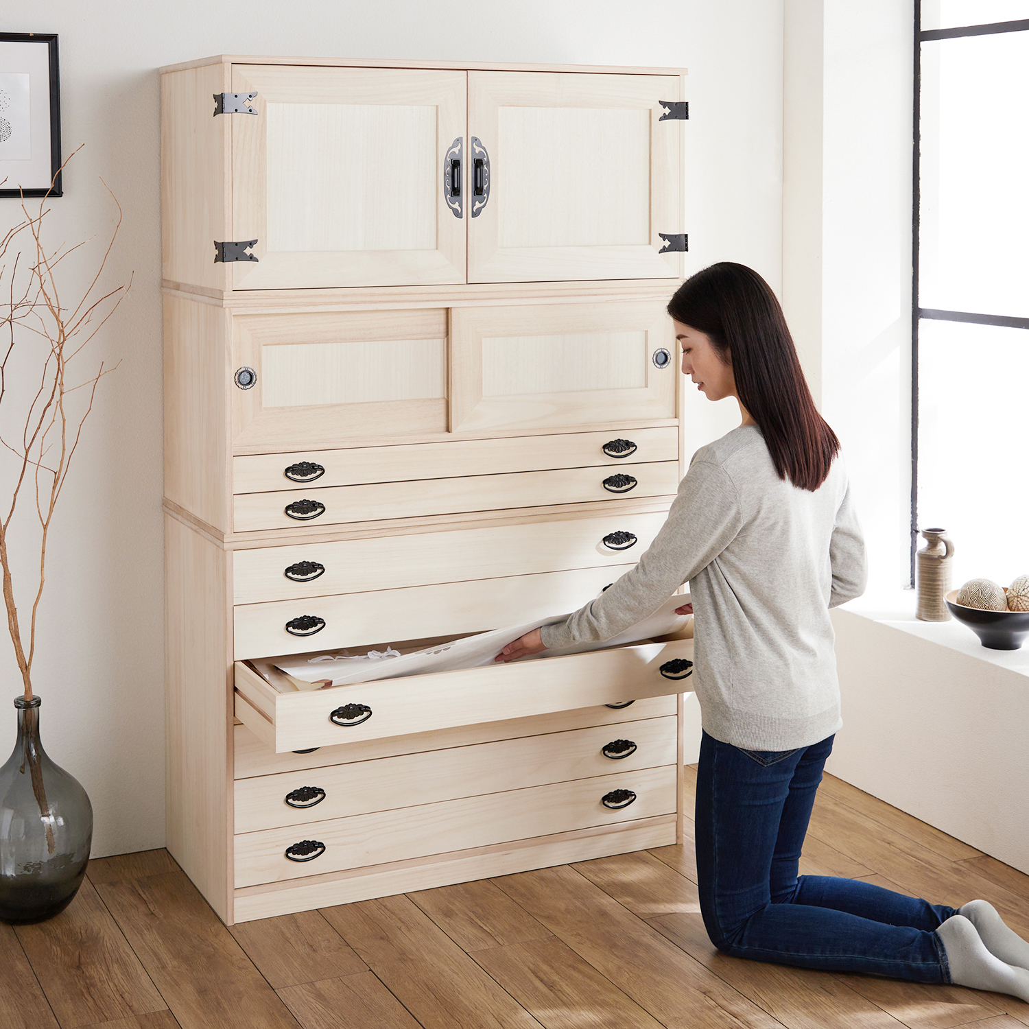 【ベルメゾン】組み合わせて使える桐たんす