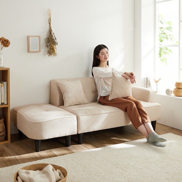 【ベルメゾン】クッション付き組み替えできる合皮のコンパクトカウチソファー