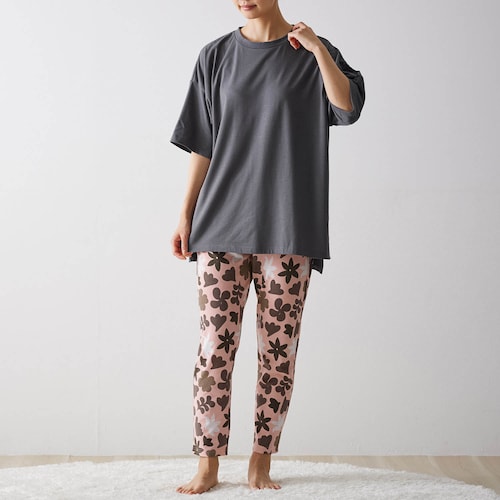 さらっとゆったり綿混ロングTシャツパジャマ