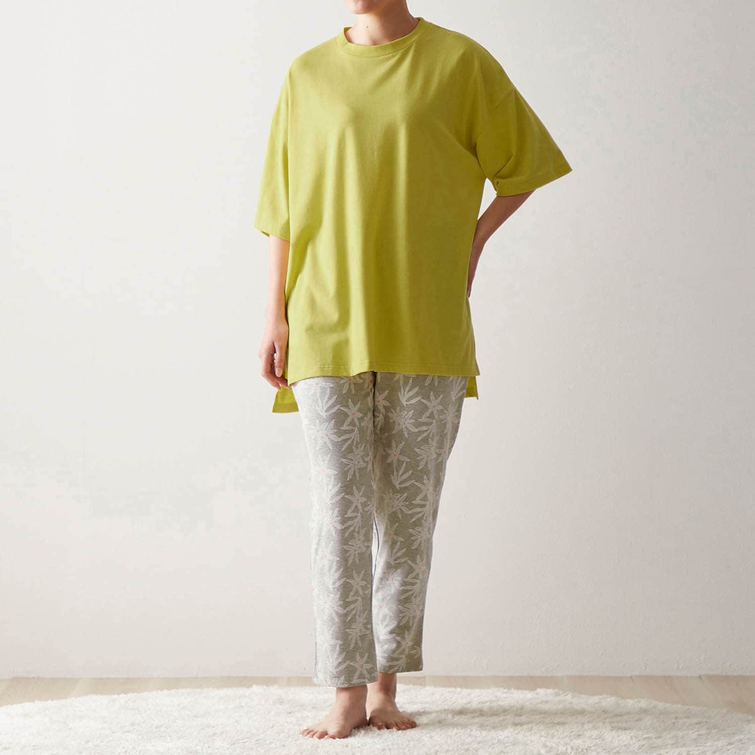 さらっとゆったり綿混ロングTシャツ5分袖パジャマ（パジャマ 