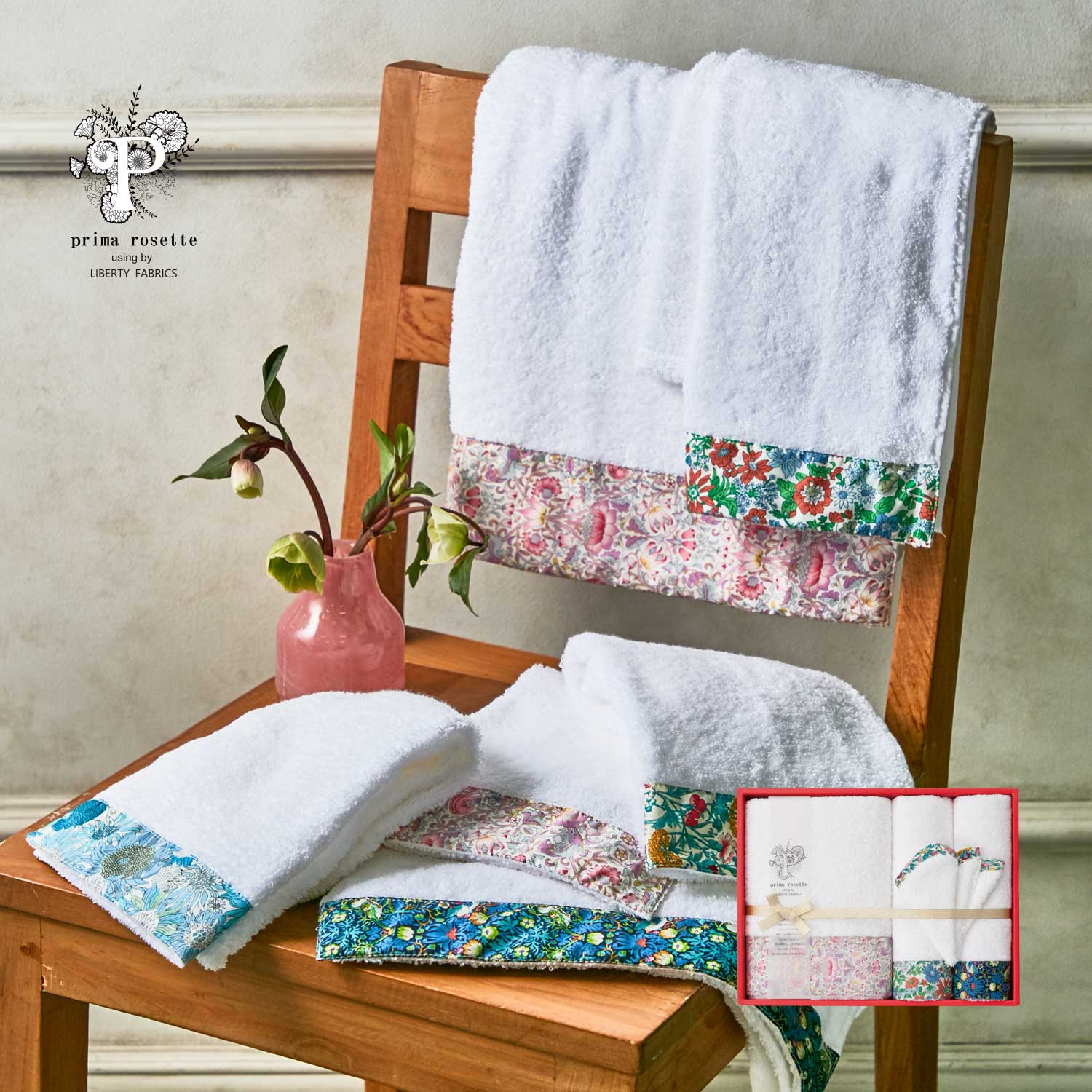 【prima rosette using by LIBERTY FABRICS】LIBERTY FABRICS バス・フェイス・ミ二/タオル4枚セット 【prima rosette using by LIBERTY FABRICS】LIBERTY FABRICS バス・フェイス・ミ二/タオル4枚セット