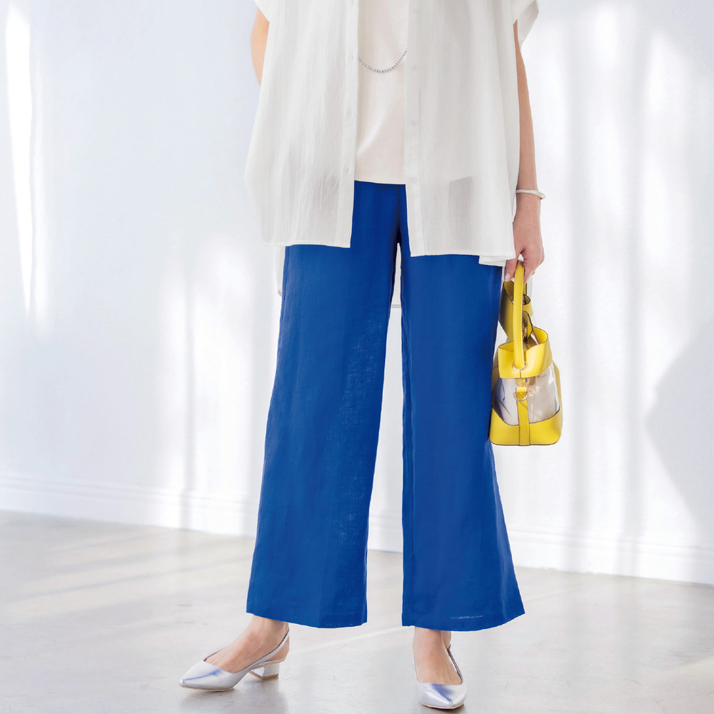 【花笑むとき/hana emu toki】麻素材の快適ワイドパンツ 【花笑むとき/hana emu toki】麻素材の快適ワイドパンツ