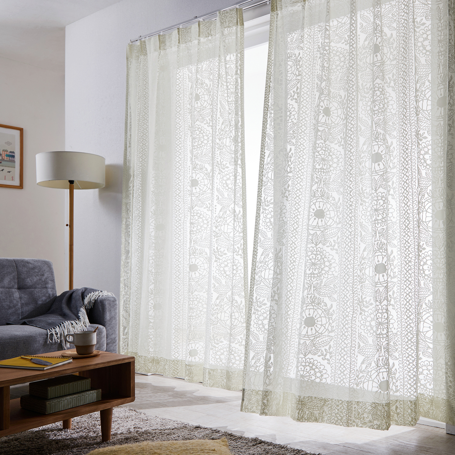 【フィンレイソン/Finlayson】【99サイズ】 北欧デザインのレースカーテン(TAIMI)