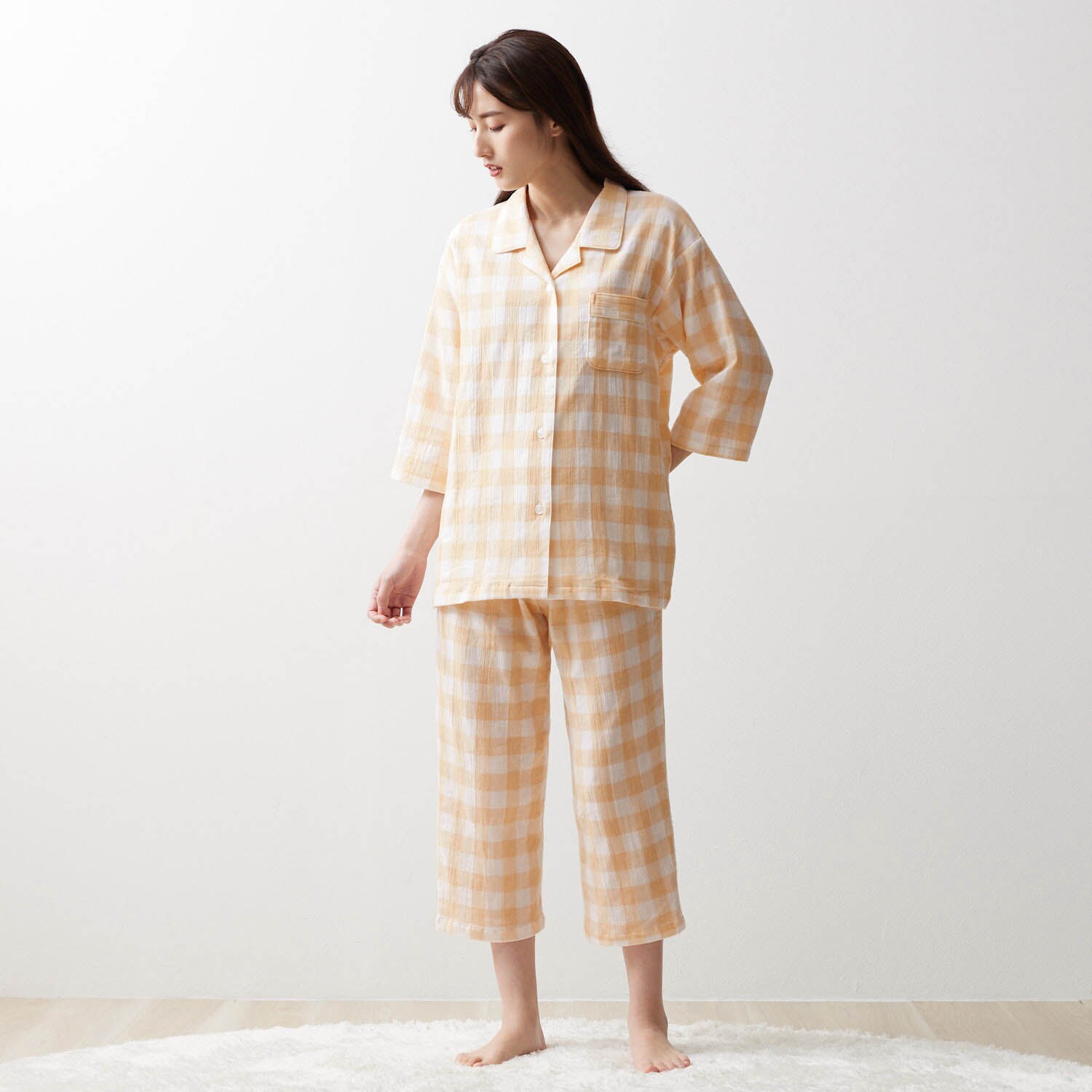 通販生活 LOFTY ガーゼの八分袖パジャマ M-L 日本製 藤色 - ルーム 