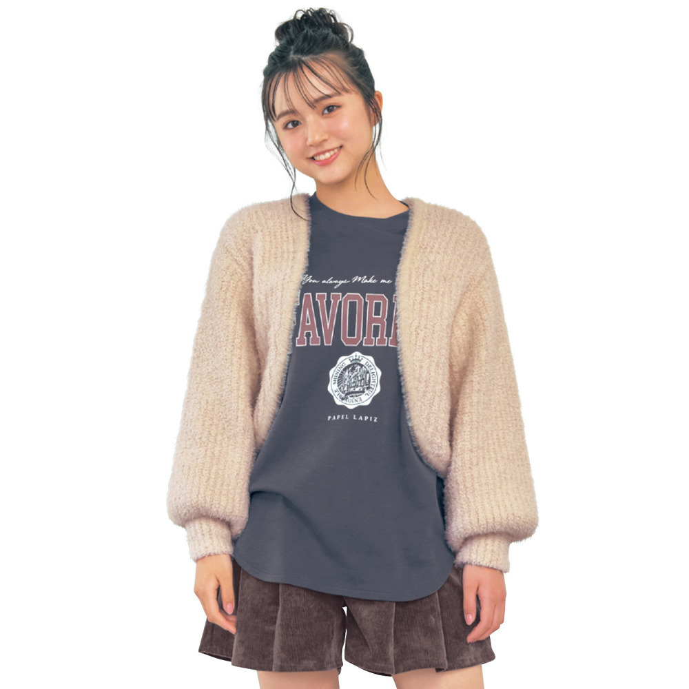 【パペル ラピス/Papel lapiz】フェザー風モールニットボリュームショートボレロ 【子供服】 【パペル ラピス/Papel lapiz】フェザー風モールニットボリュームショートボレロ 【子供服】