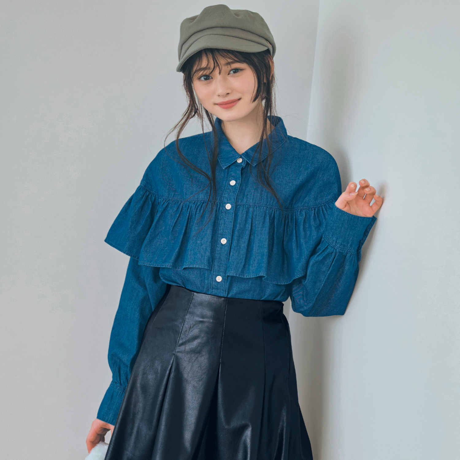 【パペル ラピス/Papel lapiz】フリルデニムシャツブラウス 【子供服 長袖】