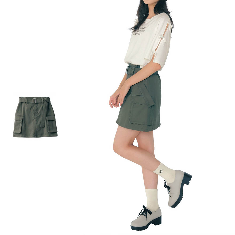 【パペル ラピス/Papel lapiz】インナーパンツ・共布ベルト付きカーゴスカート(ウエスト調節可) 【子供服】