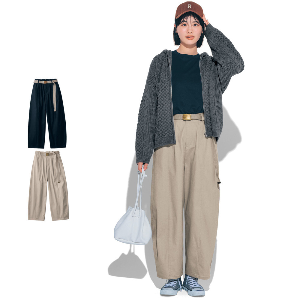 【STANDARD me】ロングベルト付きボリュームカーブパンツ(ウエスト調節可) 【子供ズボン】