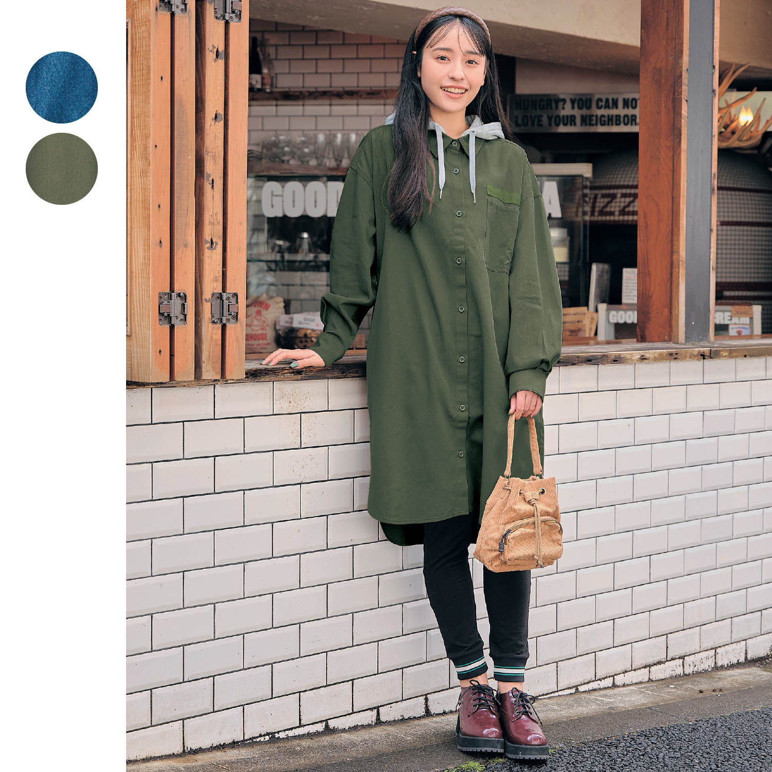 【パペル ラピス/Papel lapiz】取り外しできるフード付き2WAYボリューム綿素材シャツワンピース 【子供服 長袖】