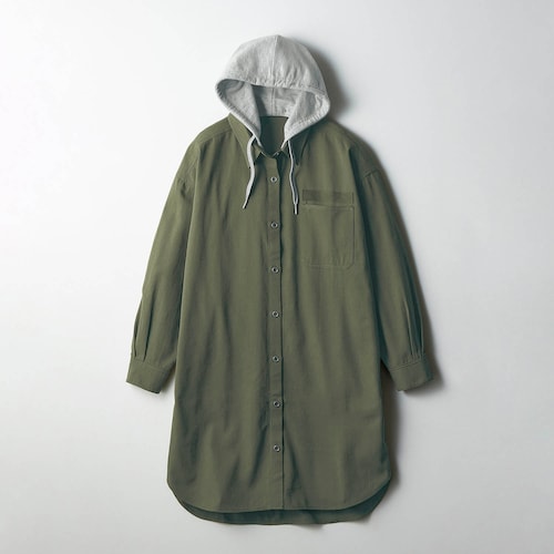 取り外しできるフード付き２WAYボリューム綿素材シャツワンピース 【子供服 長袖】