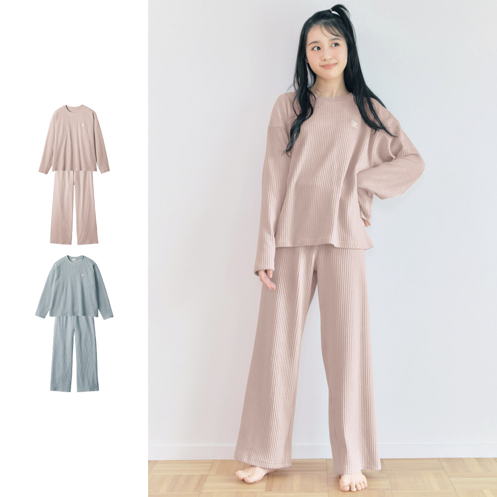 【パペル ラピス/Papel lapiz】ピンクグレージュ再入荷/ ニットコーデュロイ長袖プルオーバー & パンツパジャマ 【子供パジャマ】