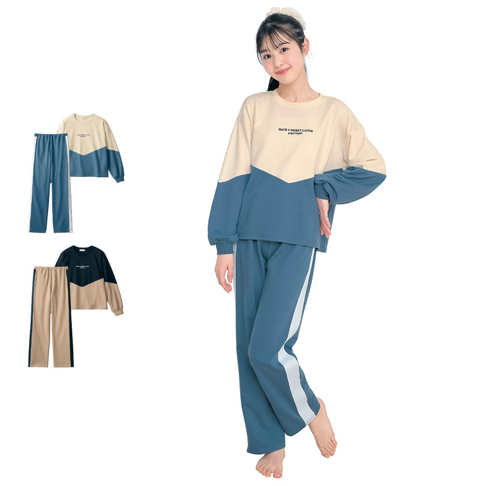 【パペル ラピス/Papel lapiz】配色切替えパジャマ 【子供パジャマ 長袖】 【パペル ラピス/Papel lapiz】配色切替えパジャマ 【子供パジャマ 長袖】