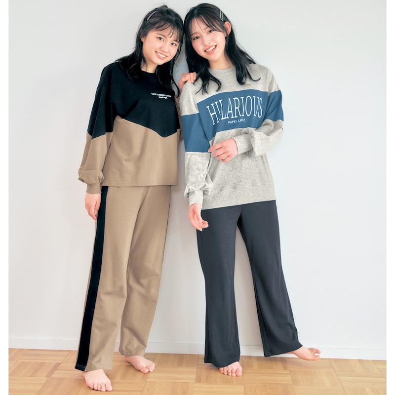 左)ブラック×ベージュ／モデル身長160cm・160サイズ着用