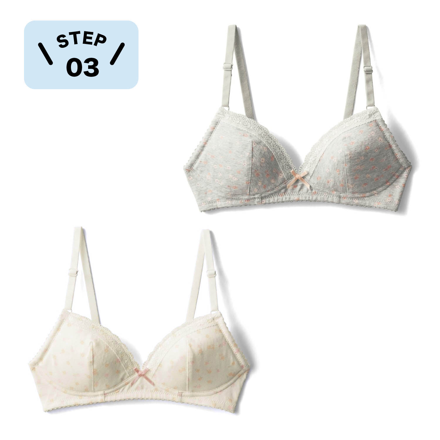 【ハミングシュシュ/Hummingchouchou 】バストをやさしく包む綿混ノンワイヤーブラ 【子供インナー】 【ハミングシュシュ/Hummingchouchou 】バストをやさしく包む綿混ノンワイヤーブラ 【子供インナー】