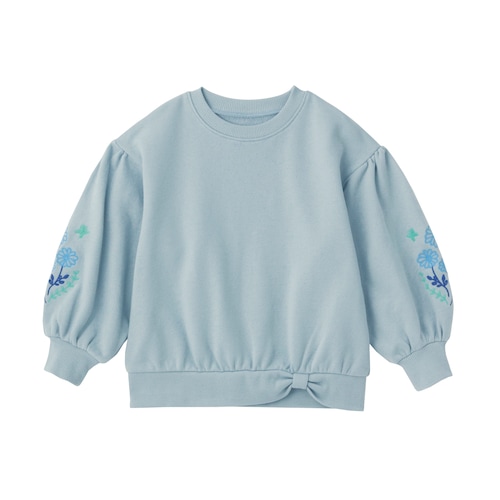 花刺繍パフスリーブ裏毛プルオーバー 【子供服 長袖】