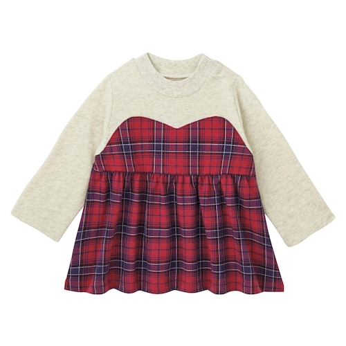 チェックビスチェドッキングスウェットシャツ 【ベビー服 長袖】