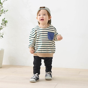 グリーン×アイボリーボーダー／モデル身長75cm・80サイズ着用・体重8.4kg