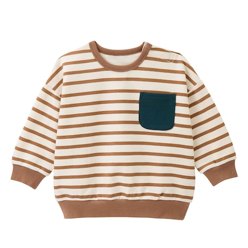 胸ポケット付きボーダースウェットシャツ 【ベビー服 長袖】