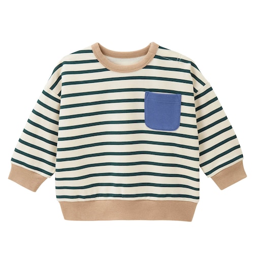 胸ポケット付きボーダースウェットシャツ 【ベビー服 長袖】