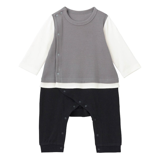 【ベルメゾン】ベストドッキング風前開きカエルロンパース 【ベビー服 きょうだいリンク】