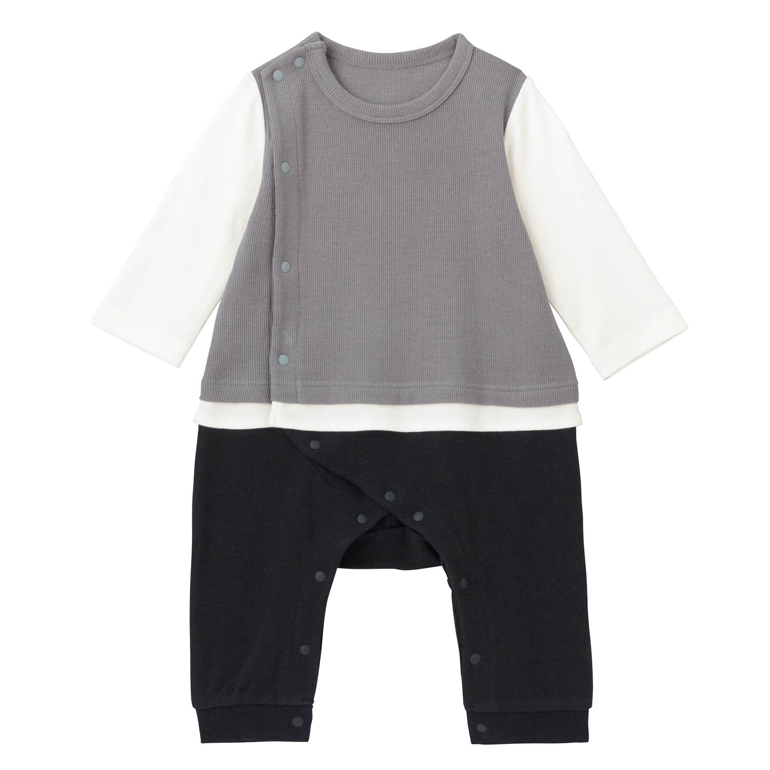 【ベルメゾン】ベストドッキング風前開きカエルロンパース 【ベビー服 きょうだいリンク】