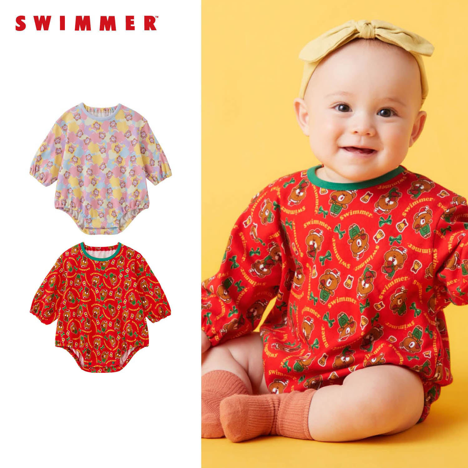 【スイマー/SWIMMER】SWIMMERコラボ 総柄ボディオール 【ベビー服 長袖】