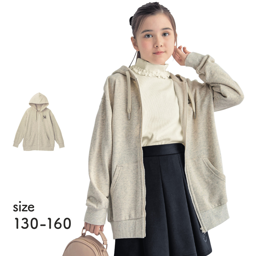 【ベルメゾン】後ろタックネコ刺繍裏毛ロングパーカ 【子供服】 【ベルメゾン】後ろタックネコ刺繍裏毛ロングパーカ 【子供服】