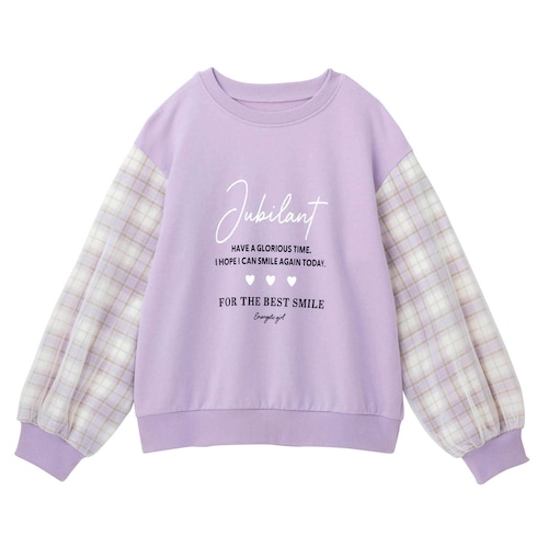 袖チェックチュールミニ裏毛プルオーバー 【子供服 長袖】
