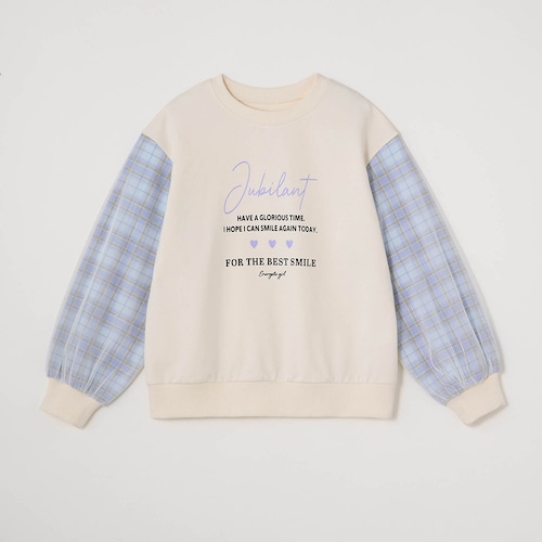 ＼再入荷／ 袖チェックチュールミニ裏毛プルオーバー 【子供服 長袖】