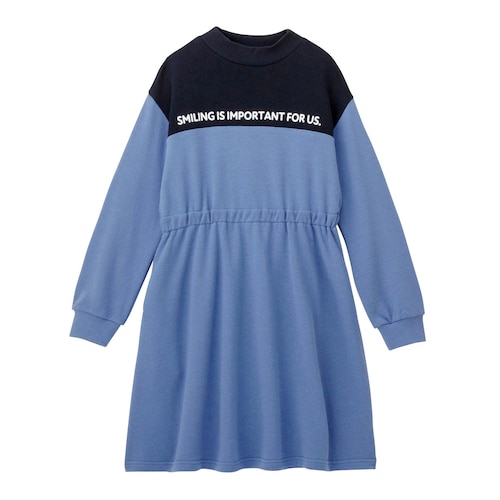 配色切替えロゴライン裏毛ワンピース 【子供服 長袖】