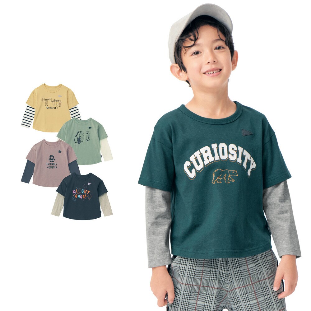 【ジータ/GITA】名札ココ選べるプリントゆるシルエット袖レイヤード長袖Tシャツ 【子供服】