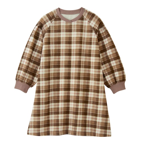 チェック柄カットソーワンピース 【子供服 長袖】