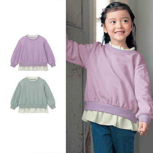 裾シフォン切替え裏毛プルオーバー 【子供服 長袖】