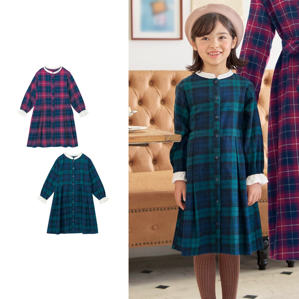 【ジータ/GITA】親子でリンクチェック柄バックリボンシャツワンピース 【子供服 長袖】