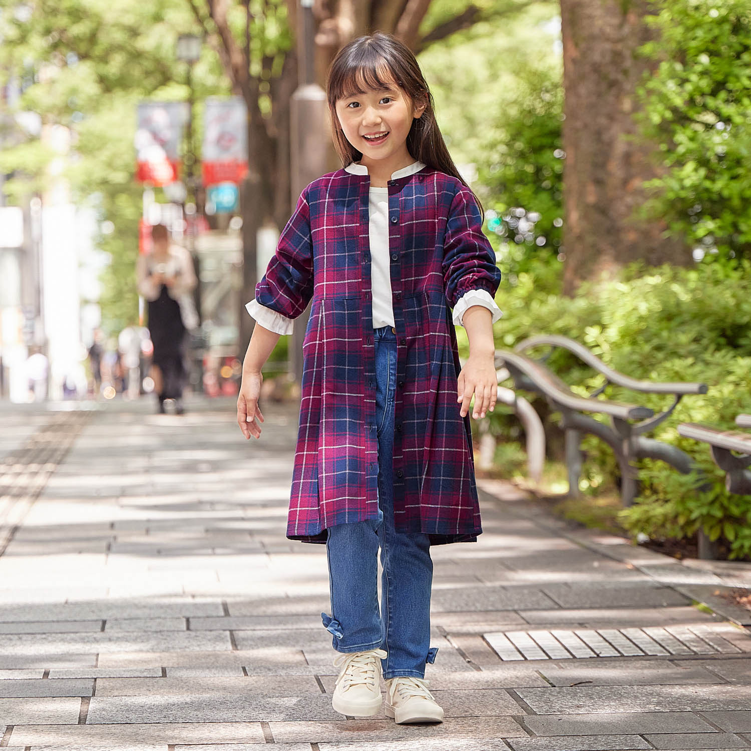 親子でリンクチェック柄バックリボンシャツワンピース 【子供服 長袖