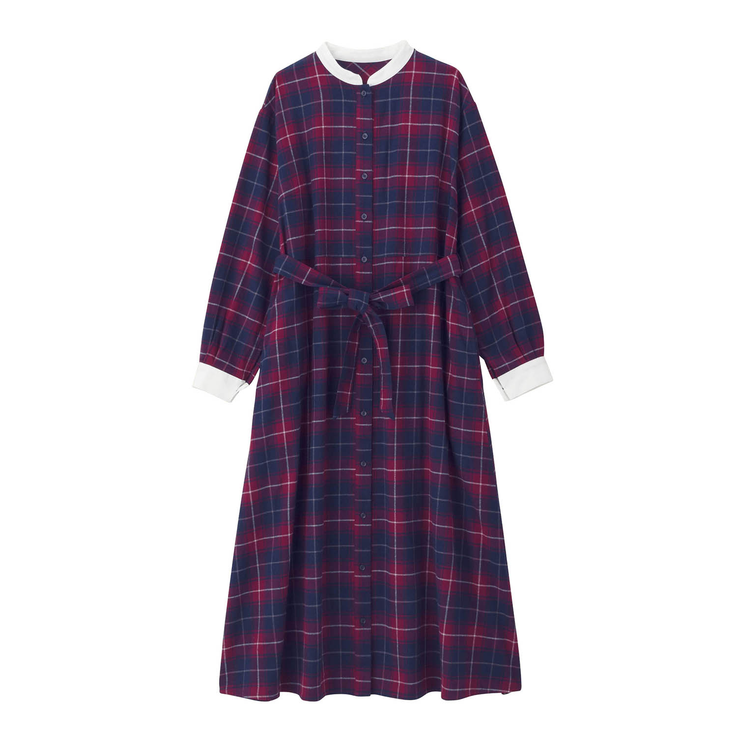 【ベルメゾン】親子でリンクチェック柄レディースロングシャツワンピース